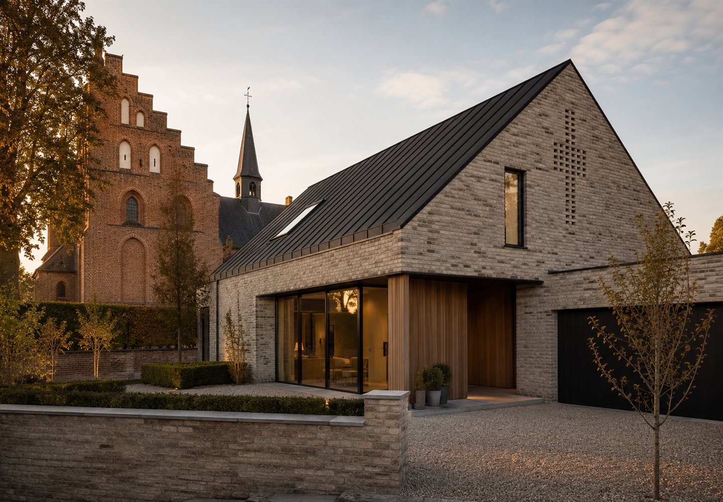 DK Arkitekter konceptvisual - moderne bolig og bygningsarv AI-genereret konceptvisual af moderne bolig inspireret af dansk bygningsarv.